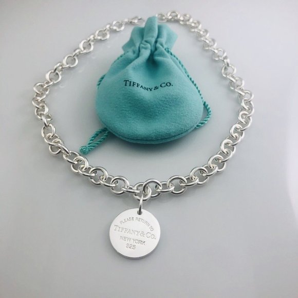 22" Return To Tiffany & Co Sterling Silver Mens Unisex Circle Round Tag Necklace - Picture 2 of 7